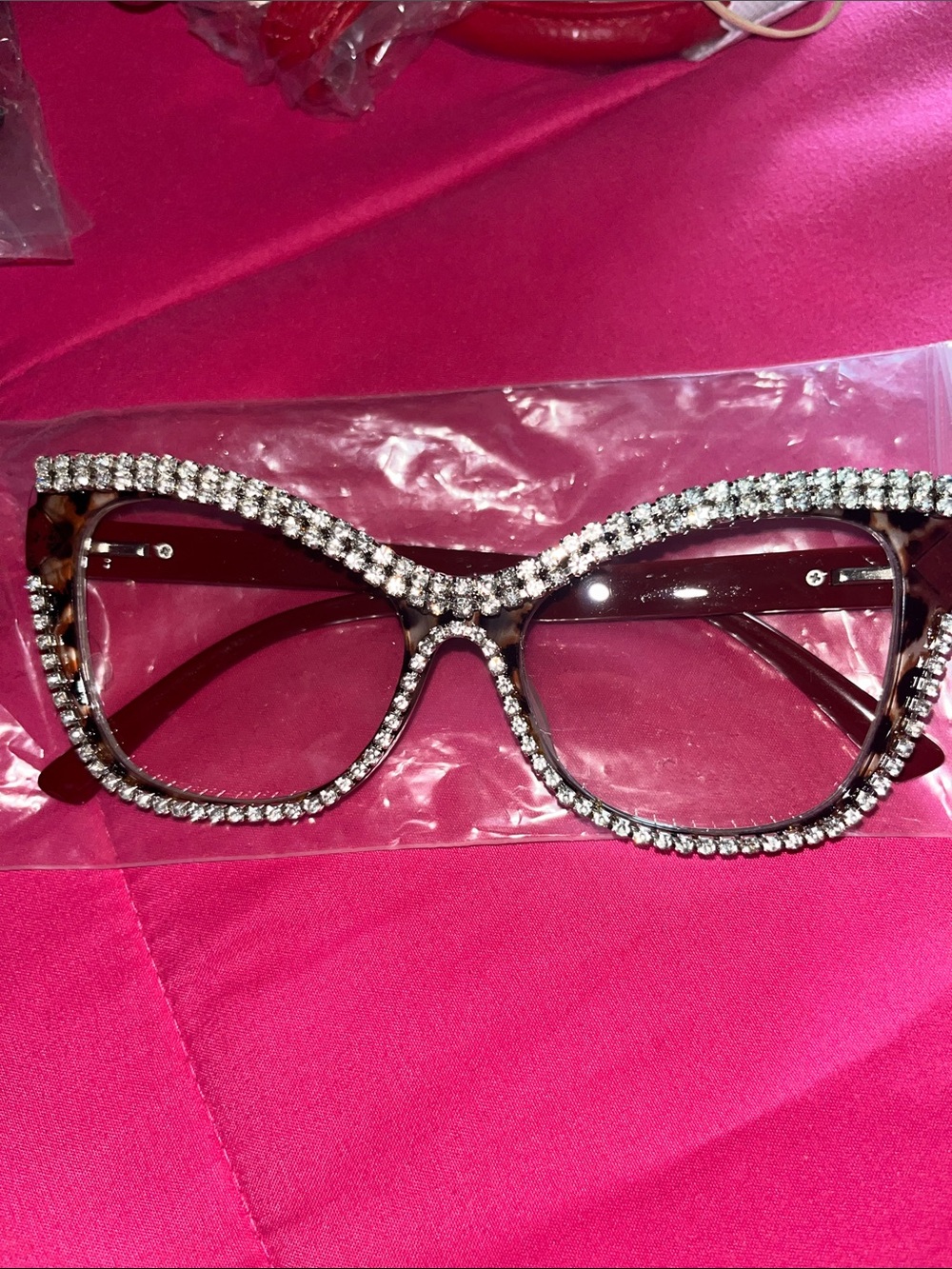 Crystal-Trim Tortoiseshell Cat Eye Glasses - Brown